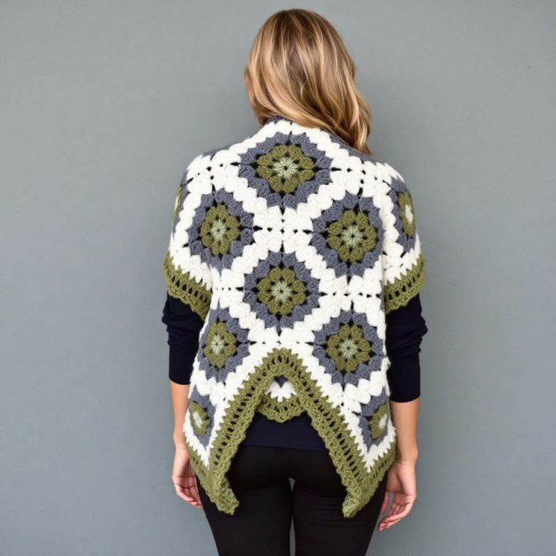 Olive Green & Cream Crochet Granny Square Cardigan Olive Green & Cream Crochet Granny Square Cardigan