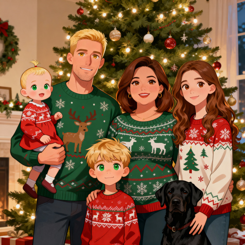 Cartoon Family Christmas Portrait