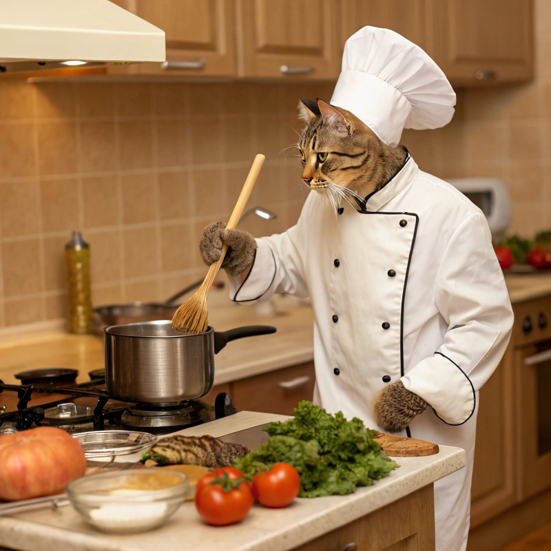 Cat Chef Cooking Delicious Meals Cat Chef Cooking Delicious Meals