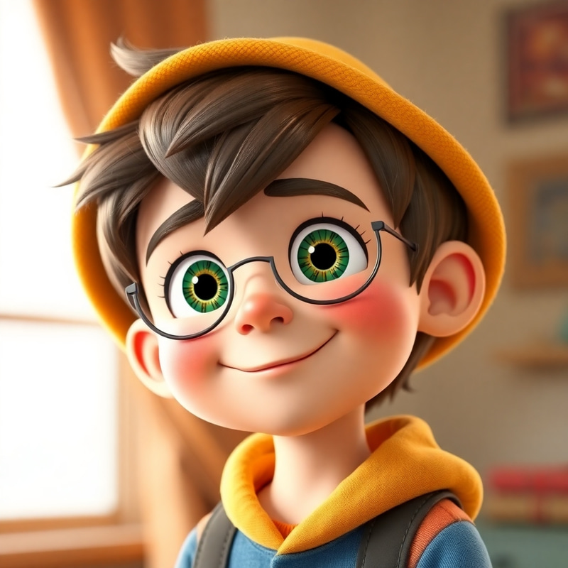 Cute 8-Year-Old Boy in 3D Pixar Style Cute 8-Year-Old Boy in 3D Pixar Style