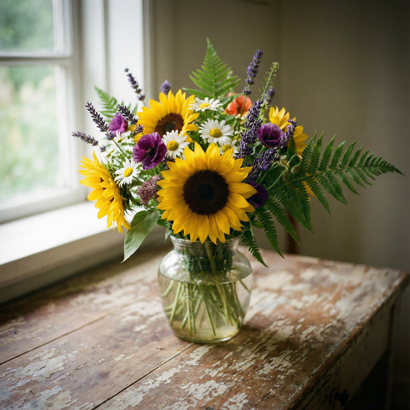 Vibrant Wildflowers in Vintage Glass Vase | Still Life Art