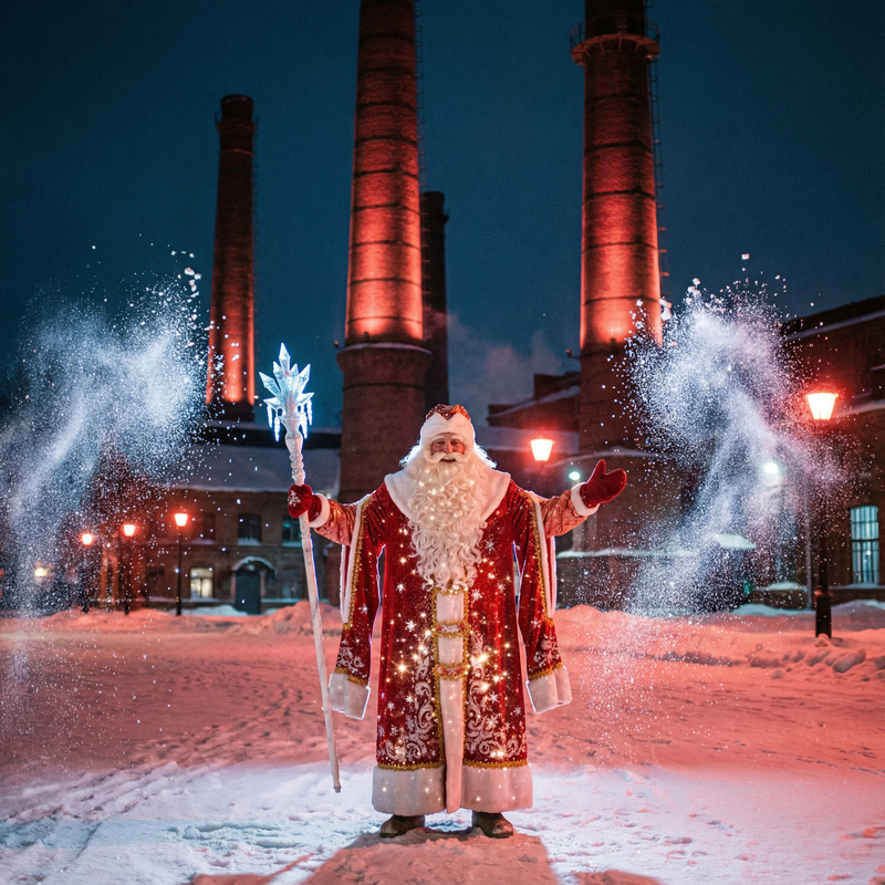 Winter Night Scene with Santa Claus