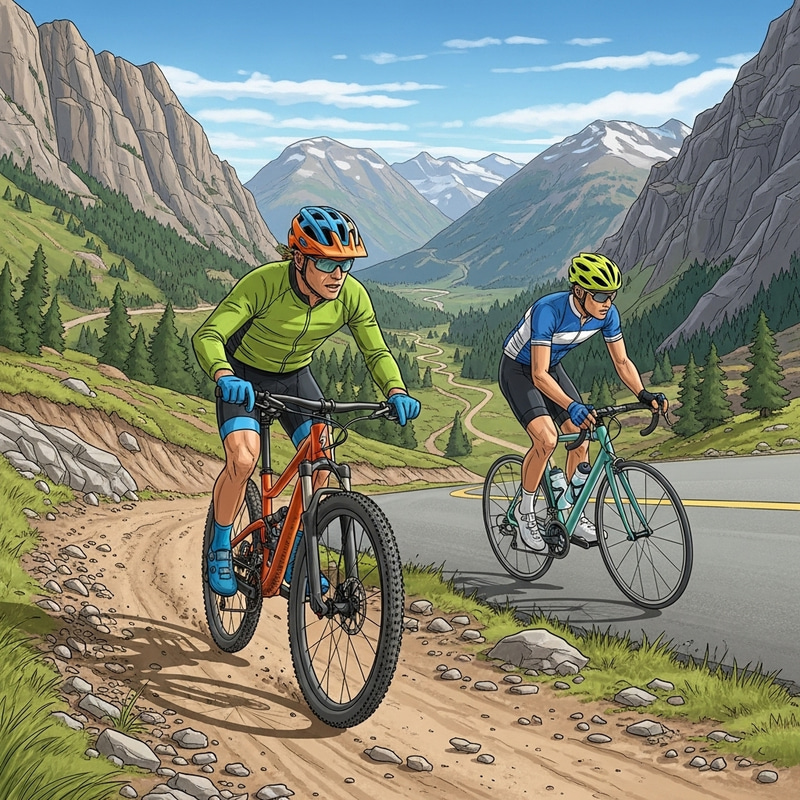 Mountain and Road Biking Adventure Illustration Mountain and Road Biking Adventure Illustration