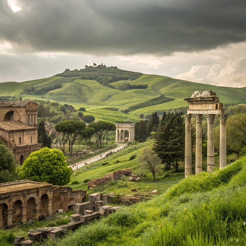 Stunning Roman Scenery with Rolling Hills Stunning Roman Scenery with Rolling Hills