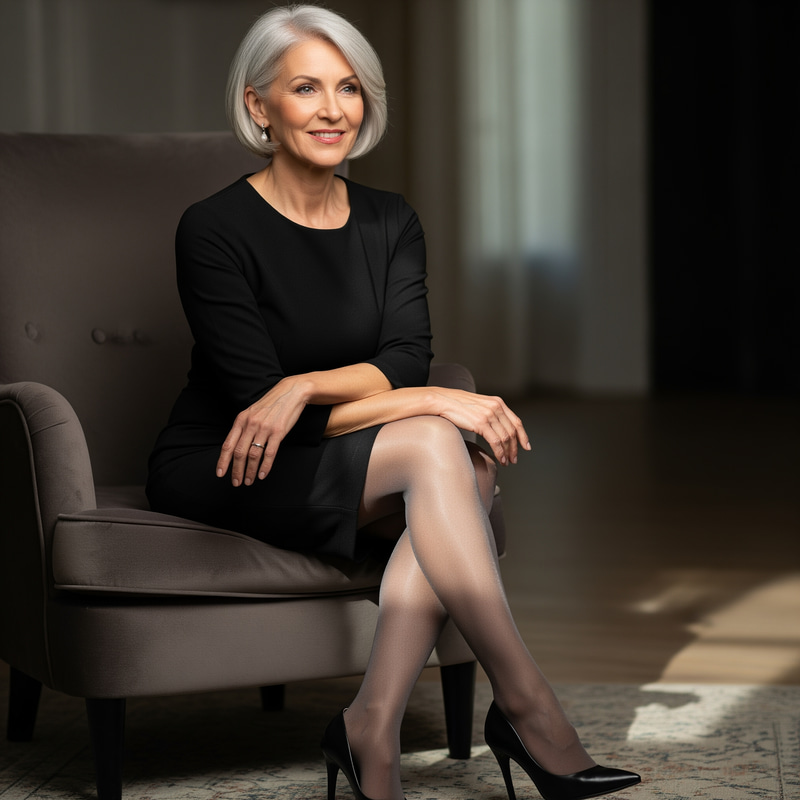 Mature Woman in Grey Pantyhose - Elegant Styles