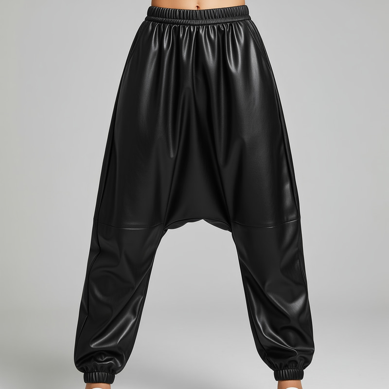 Stylish Black Faux Leather Balloon Pants