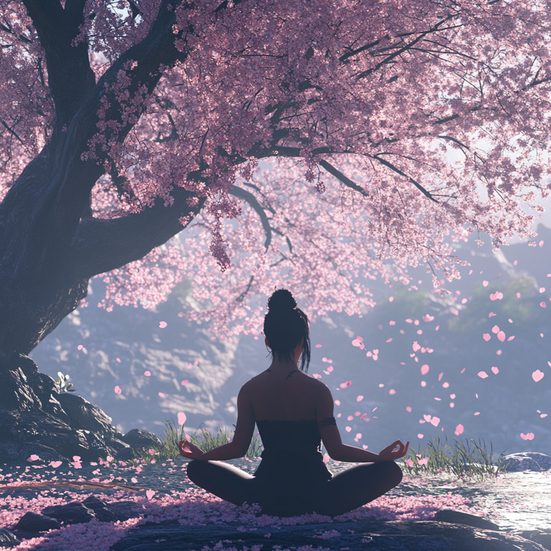 Serene Punk Meditating Under Cherry Blossom