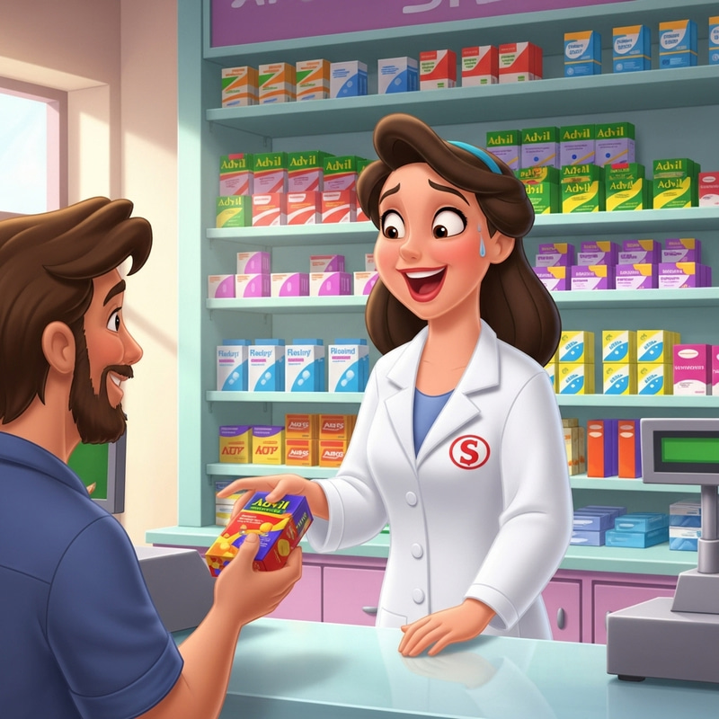 Cheerful Pharmacist Offering Colorful Medicines Cheerful Pharmacist Offering Colorful Medicines