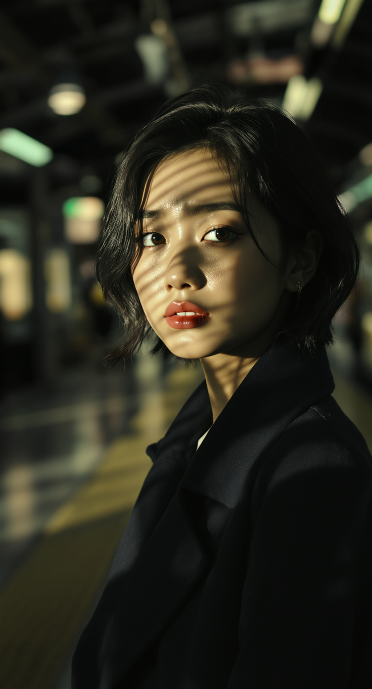 Cinematic Portrait of Young Asian in Train Station Cinematic Portrait of Young Asian in Train Station