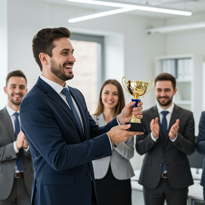 Employee Award Ceremony in a Bright Office