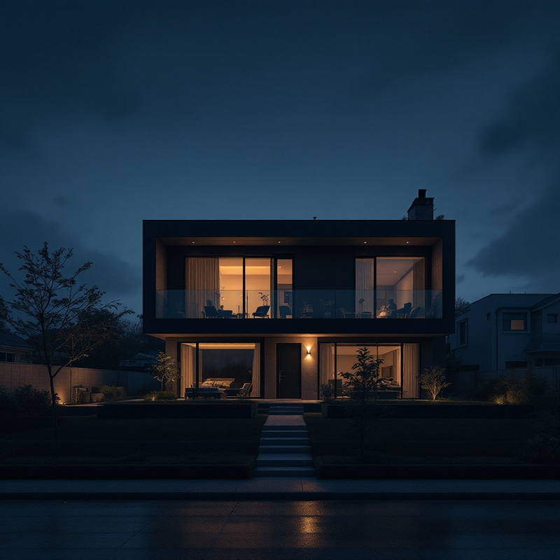 Cinematic Noir: Hidden Rooftop House at Night Cinematic Noir: Hidden Rooftop House at Night