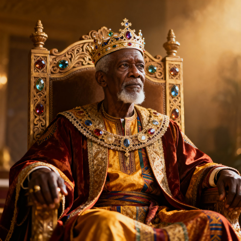 Wise African King on Ornate Throne