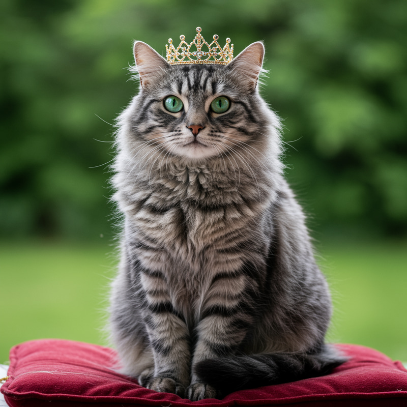 Princess Cat: Gray Tabby with Green Eyes and Crown Princess Cat: Gray Tabby with Green Eyes and Crown