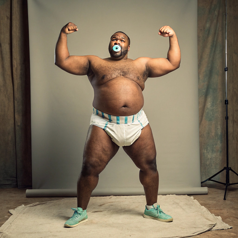 Strongman in Diaper: Unusual Flex of Muscles Strongman in Diaper: Unusual Flex of Muscles