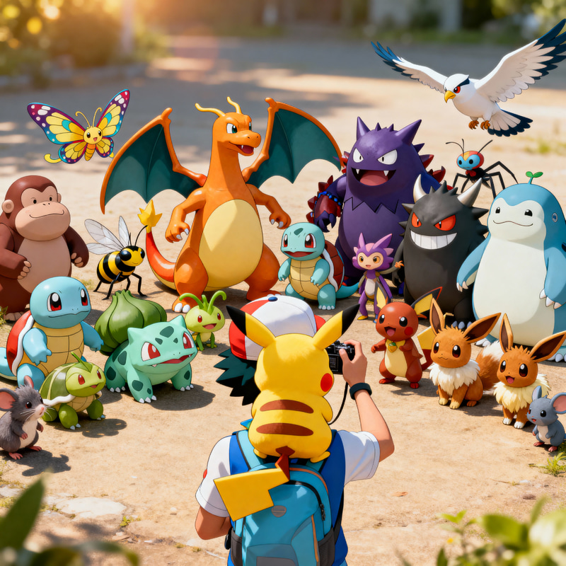 Pokemon Trainer with Pikachu and All His Pokemon