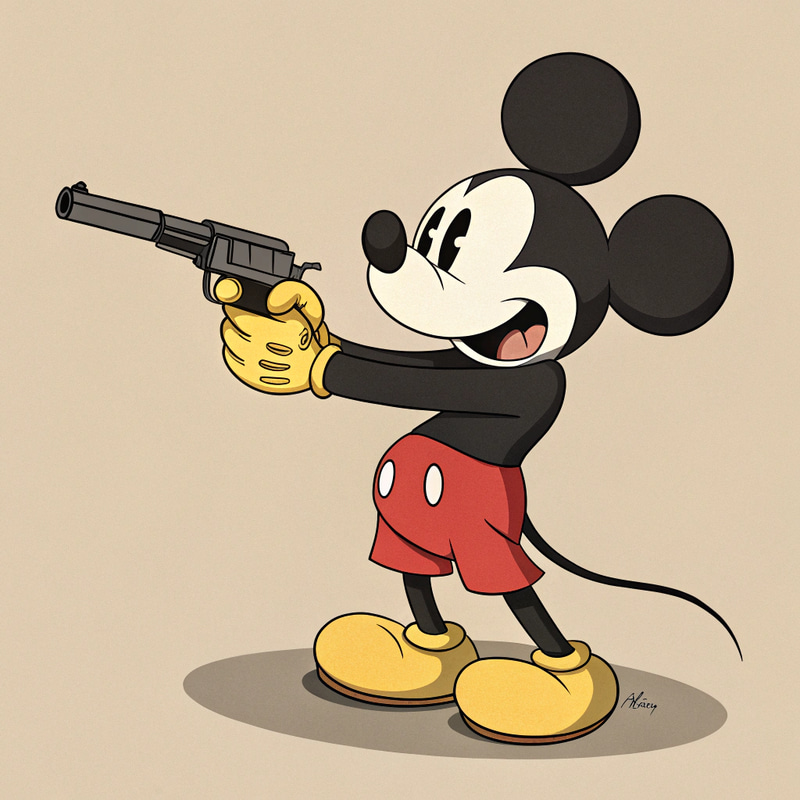 Mickey Mouse with a Gun: Unique Art Piece Mickey Mouse with a Gun: Unique Art Piece