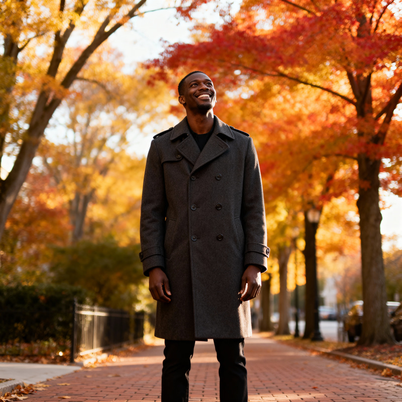 Fall Street Scene with Smiling Man Fall Street Scene with Smiling Man