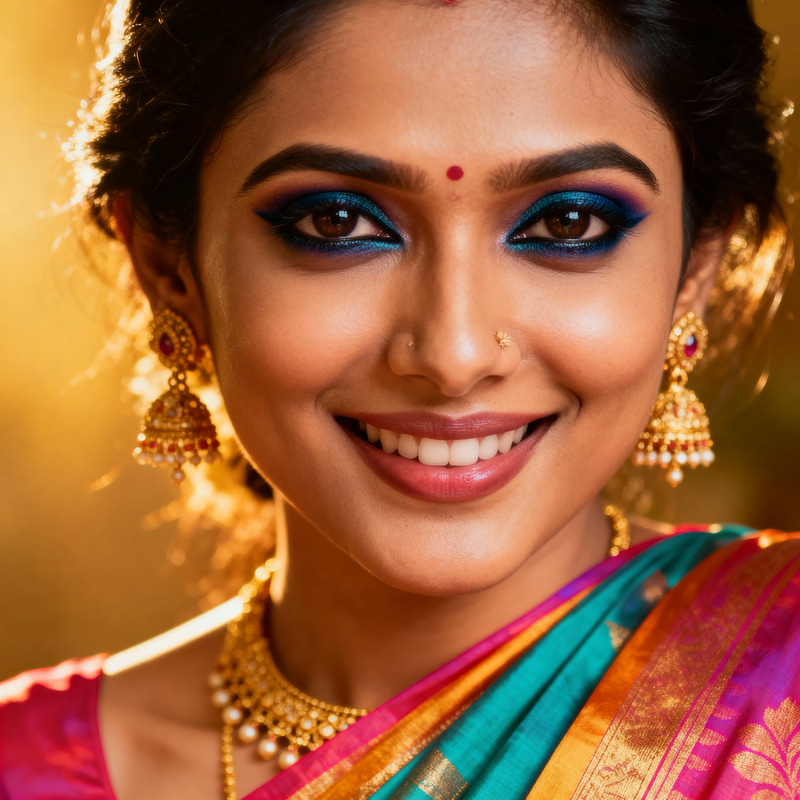 Elegant South Asian Fashion: Vibrant Sari & Jewelry Elegant South Asian Fashion: Vibrant Sari & Jewelry