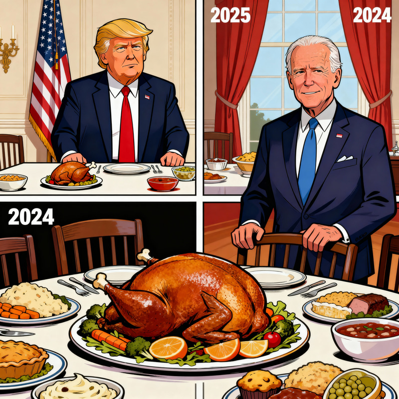 Thanksgiving Cartoon: Trump vs. Biden Dinner Comparison Thanksgiving Cartoon: Trump vs. Biden Dinner Comparison