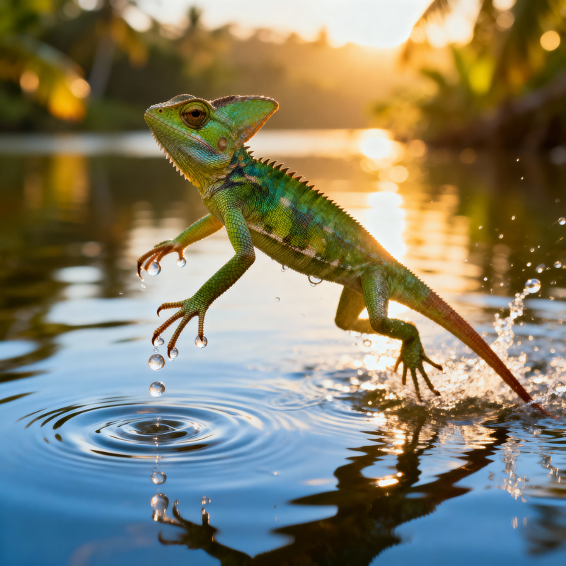 Basilisk Lizard Running on Water - Stunning 8K Image