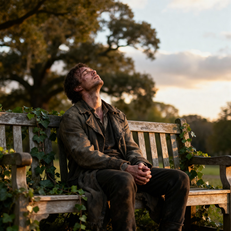 Man Seeking Mercy in Park: A Soulful Image Man Seeking Mercy in Park: A Soulful Image