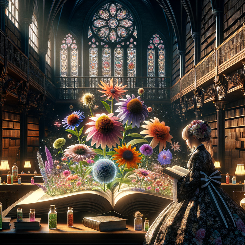 Enchanting Botanical Beauty in a Gothic Library | 8K Resolution Enchanting Botanical Beauty in a Gothic Library | 8K Resolution