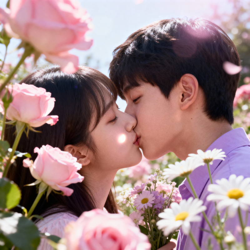 Romantic Kiss in a Flower Garden - Cinematic Moments
