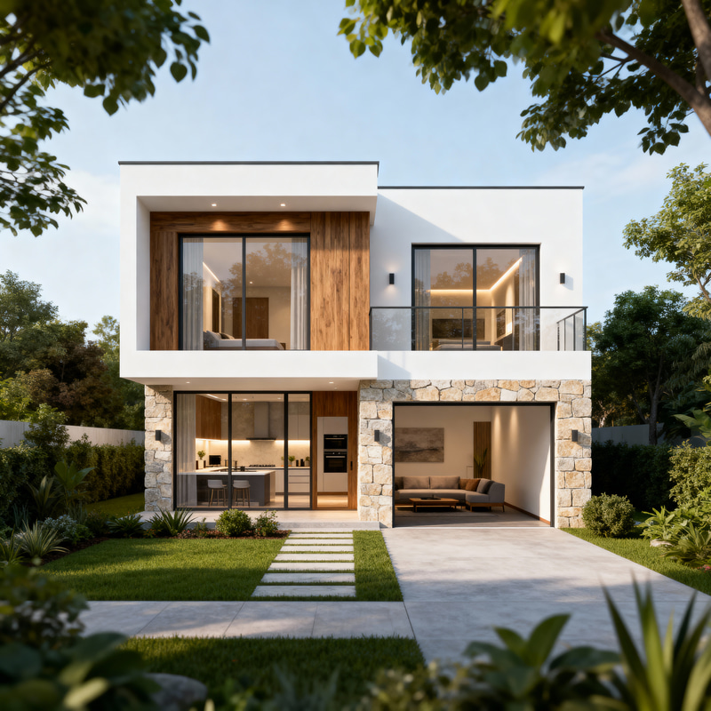 Modern Two-Story House with Garden