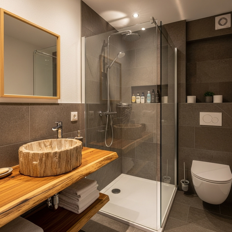 Cozy Contemporary Bathroom with Rustic Elegance Cozy Contemporary Bathroom with Rustic Elegance