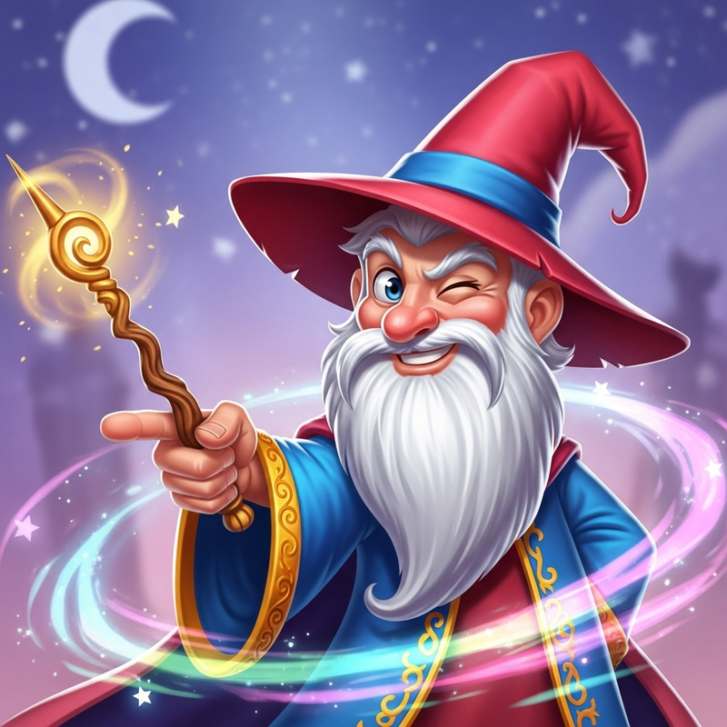 Friendly Cartoon Wizard With Wand Friendly Cartoon Wizard With Wand