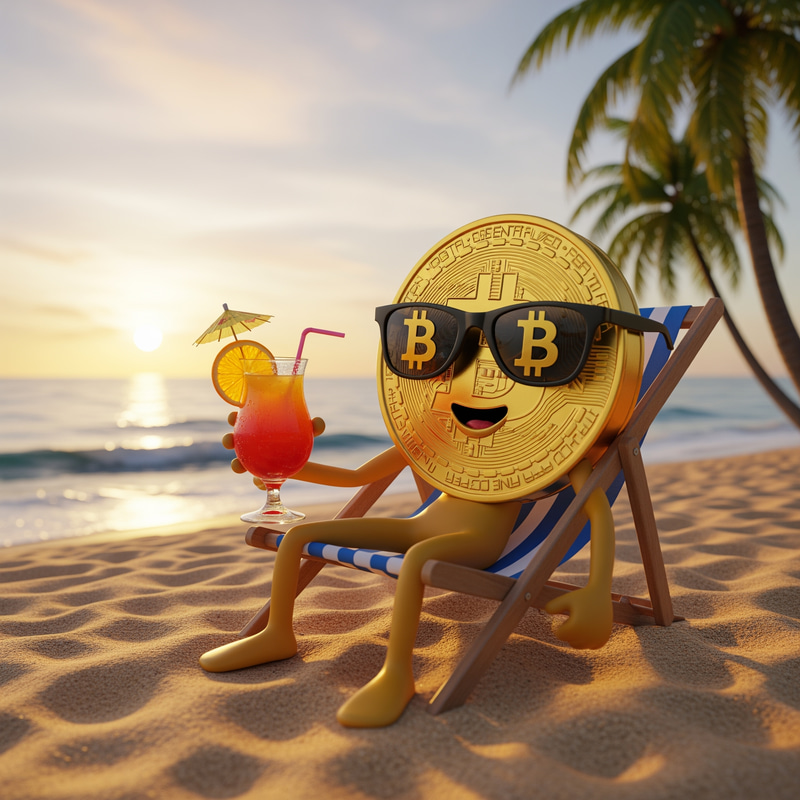 Bitcoin Mascot on the Beach: Fun & Relaxation
