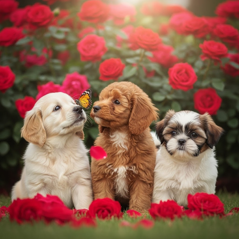 Cutest Puppy Dogs and Roses Scene Cutest Puppy Dogs and Roses Scene