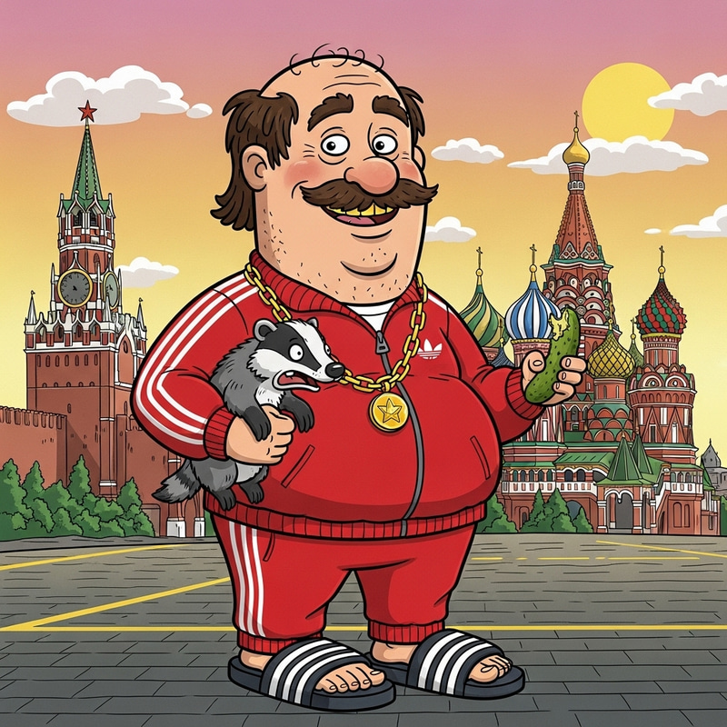 Funny Cartoon Character: Russian in Adidas Funny Cartoon Character: Russian in Adidas
