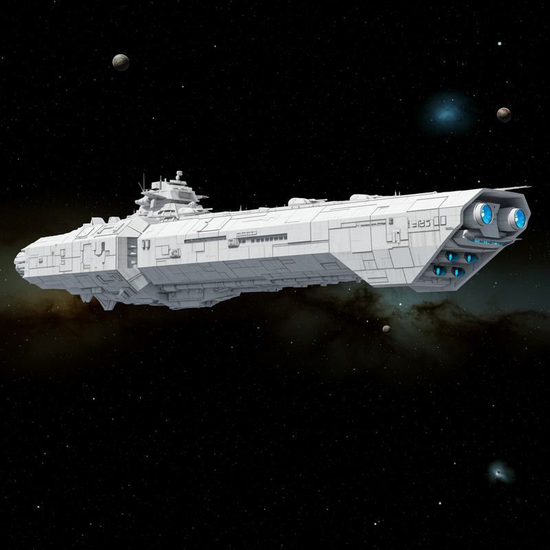 White-Themed Space Battleship with Flat Design