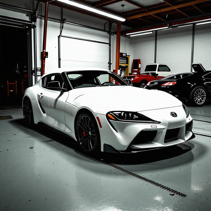 Stunning White Toyota Supra MK4 in Garage Stunning White Toyota Supra MK4 in Garage
