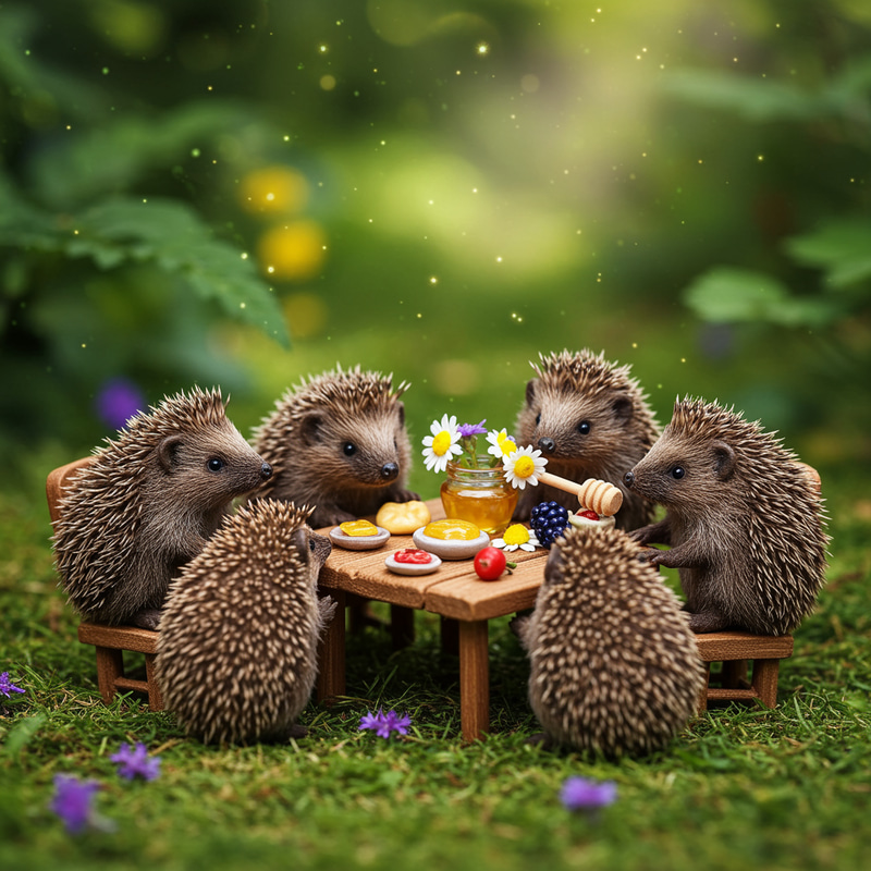 Adorable Hedgehogs Gathering Around the Table Adorable Hedgehogs Gathering Around the Table