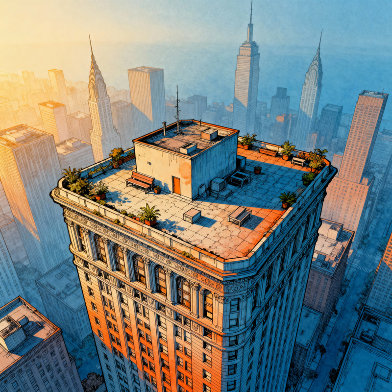 Stunning Rooftop View: Architectural Line Art Stunning Rooftop View: Architectural Line Art