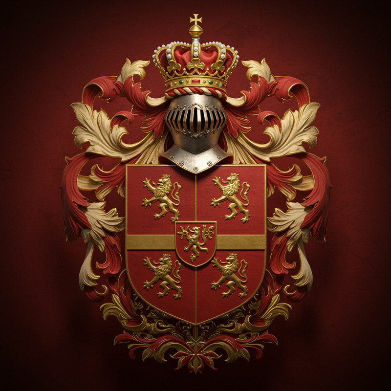 Medieval Royal Family Coat of Arms in Red and Gold Medieval Royal Family Coat of Arms in Red and Gold