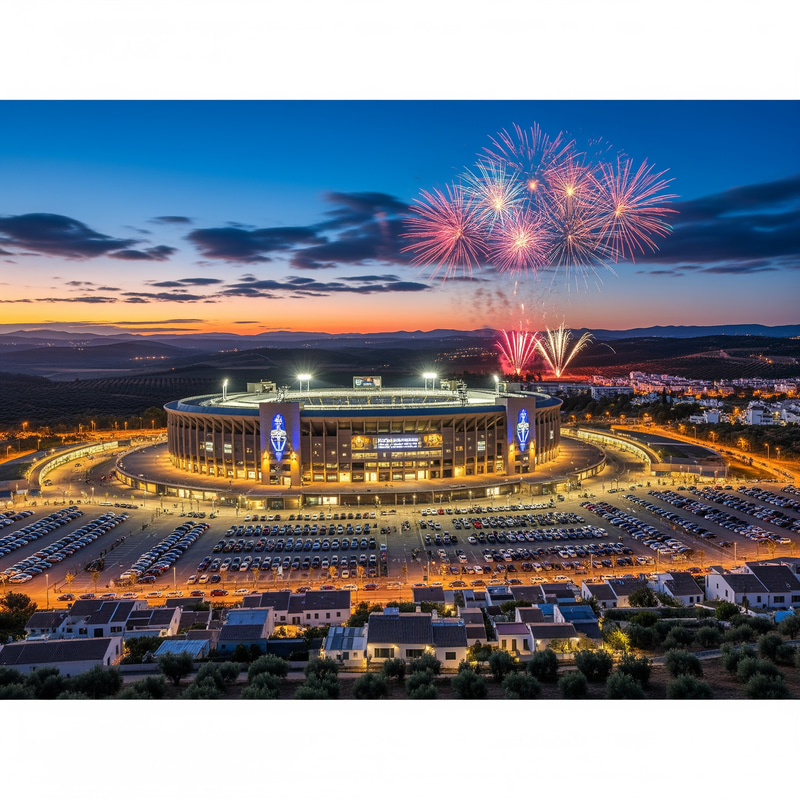 Vibrant Spanish Stadium with Fireworks Display Vibrant Spanish Stadium with Fireworks Display