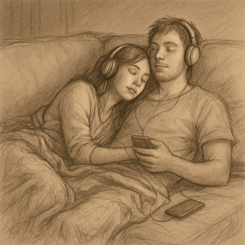 Romantic Pencil Drawing of a Couple on a Sofa Romantic Pencil Drawing of a Couple on a Sofa