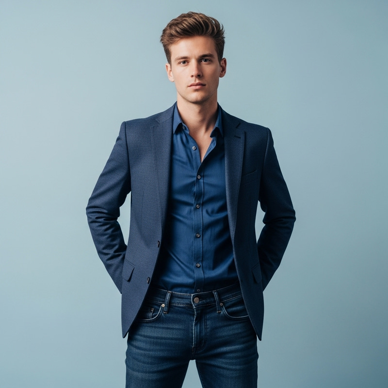 Stylish Young Man in Casual Blazer and Jeans Stylish Young Man in Casual Blazer and Jeans