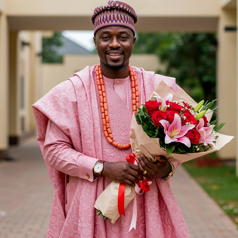 Yoruba Man in Traditional Valentine Attire Yoruba Man in Traditional Valentine Attire