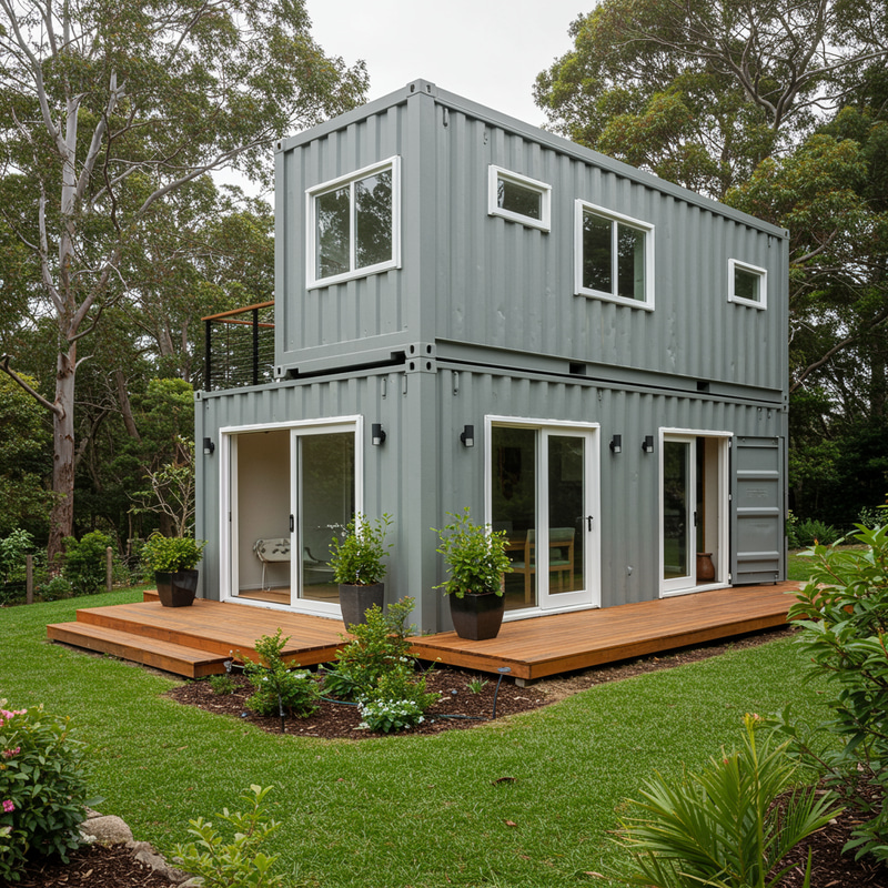 Modern Single Story House with Shipping Containers Modern Single Story House with Shipping Containers
