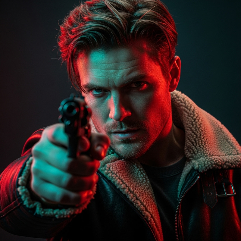 Ultra-Realistic Portrait of a Rugged Man with Gun Ultra-Realistic Portrait of a Rugged Man with Gun