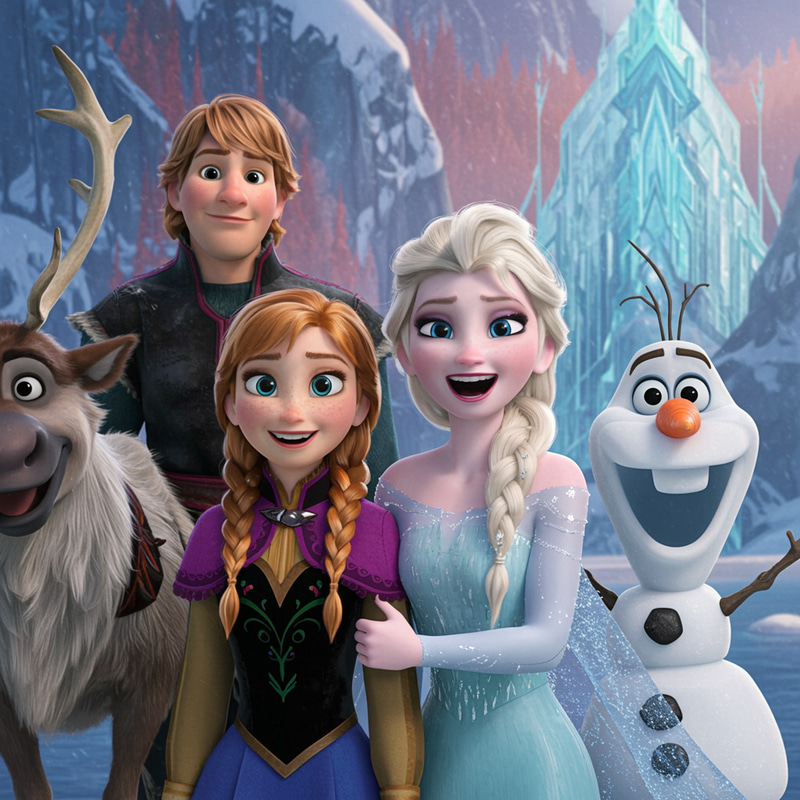Frozen Characters: Elsa and Anna Smiling Together