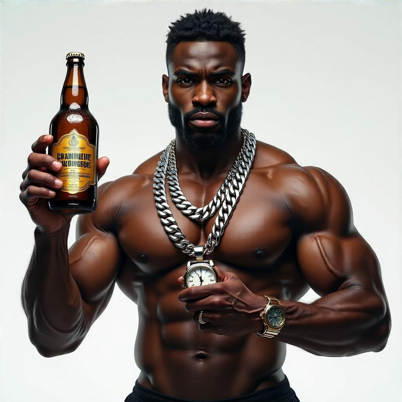 Muscular Black Man Showcasing Product Bottle Muscular Black Man Showcasing Product Bottle