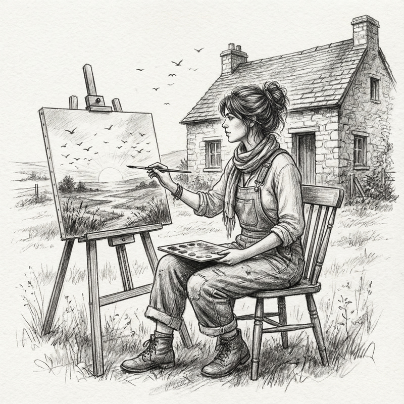 25-Year-Old Artist Painting a Sunrise Landscape 25-Year-Old Artist Painting a Sunrise Landscape