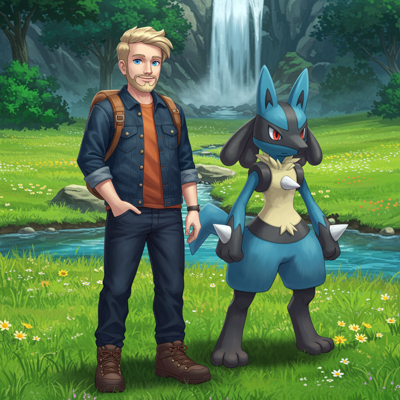 Blonde Pokémon Trainer with Lucario
