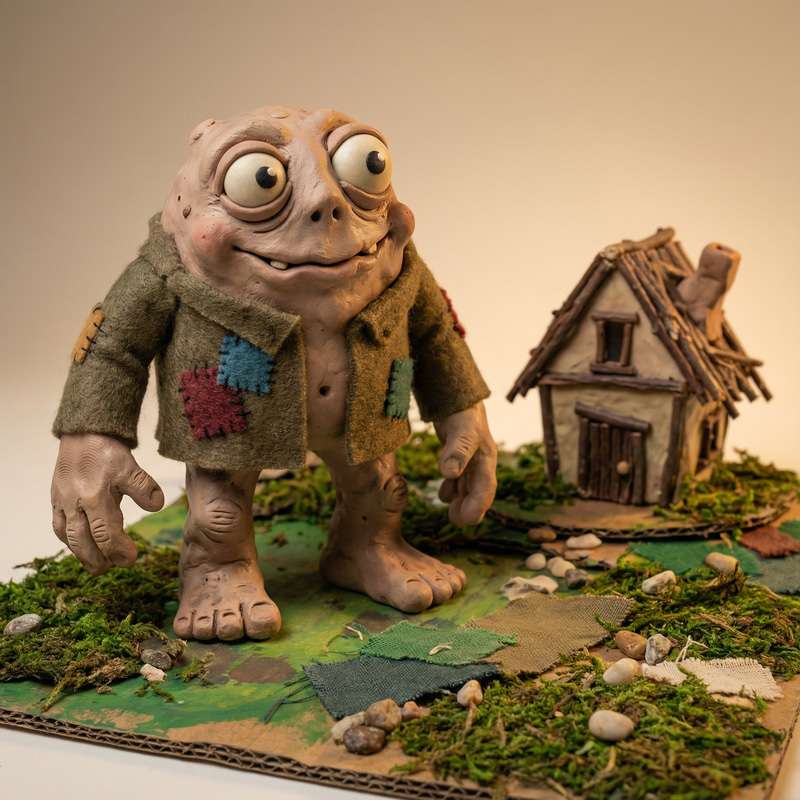 Whimsical Claymation Character in Miniature Set