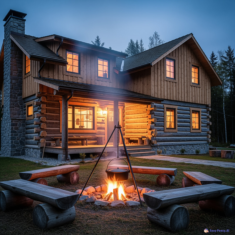Charming Oak Log House with Campfire Retreat Charming Oak Log House with Campfire Retreat